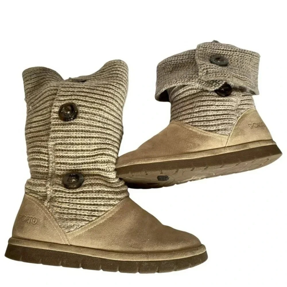 Sporto Claire 8.5M tan suede and knit ankle‎ boots with buttons